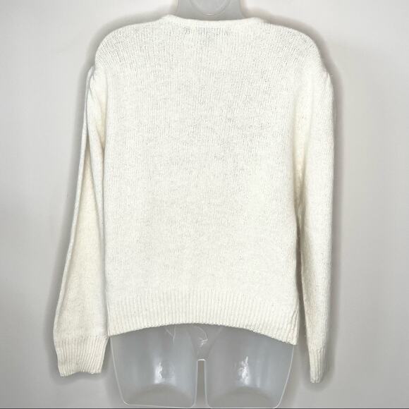 VINTAGE cream embellished & embroidered silk angora wool grandma sweater large - Picture 4 of 6